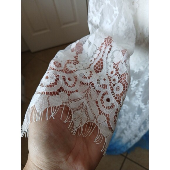 Elegant White and Blue Lace Maxi Dress - Picture 6 of 13